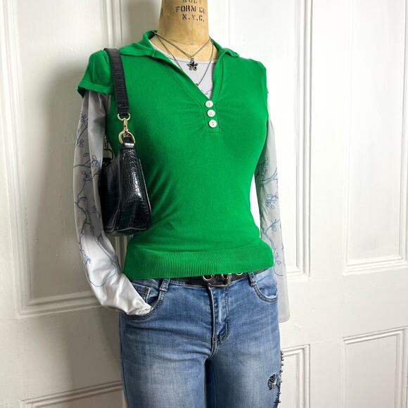 Banana Republic Green short sleeve sweater vest with button up neckline XS - Picture 2 of 7